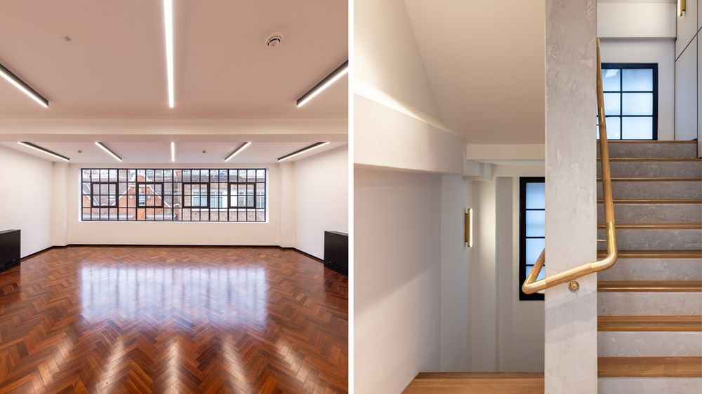 Restored original parquet floor and opened up stair core at 19 Bruton Place